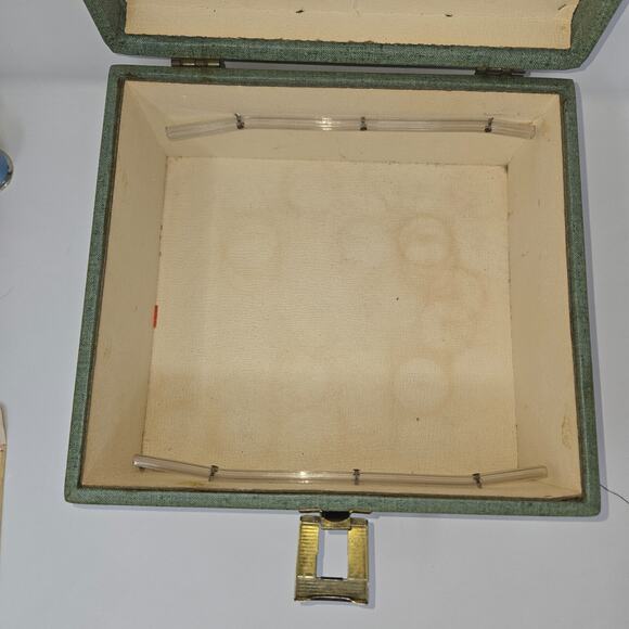 Vintage Green Wood Sewing Box w/ Spool Caddy 70+ Thread Spools JP Coats TG&Y - Picture 15 of 16